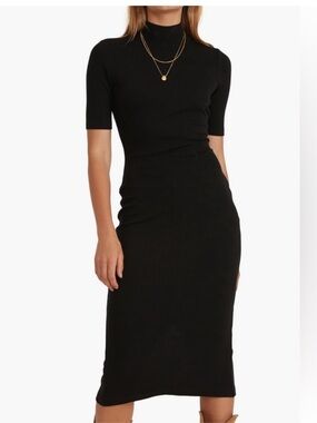 Marine Layer Black Ribbed Midi Dress